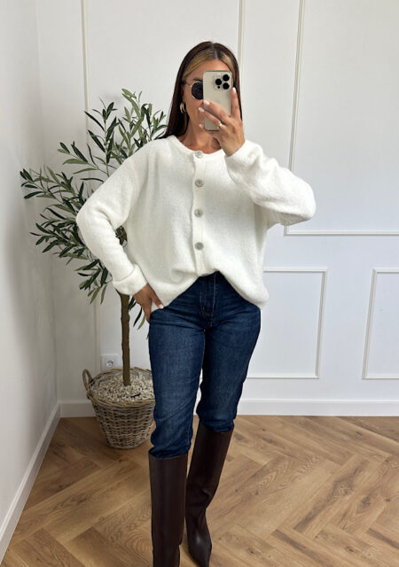 Sweter zapinany z alpaką i wełną śmietana
