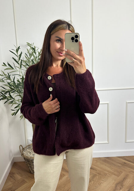 Sweter z alpaką i wełną zapinany burgund