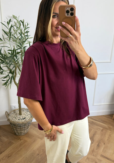 T-shirt oversize z poduszkami Lola premium bakłażan