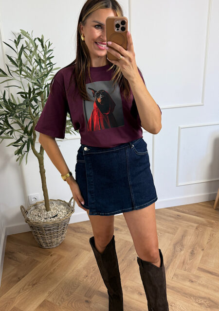 T-shirt oversize Bona doberman bakłażan
