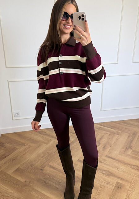 Sweter z kołnierzykiem bordowo czekoladowy