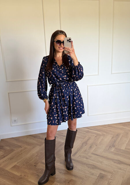 Sukienka mini Karina granatowa w kwiatki