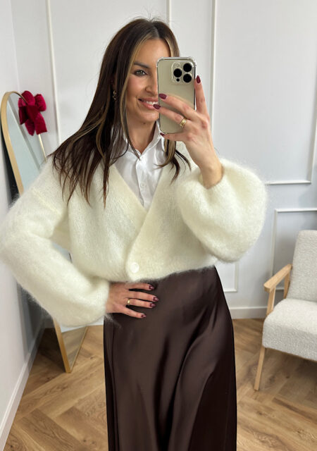 Sweter krótki 81%kid moher śmietana