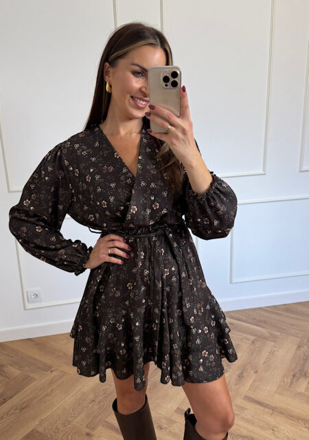 Sukienka Kaja czekoladowa w kwiaty