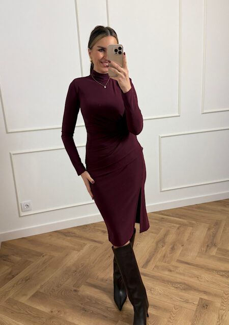 Sukienka midi burgund półgolf