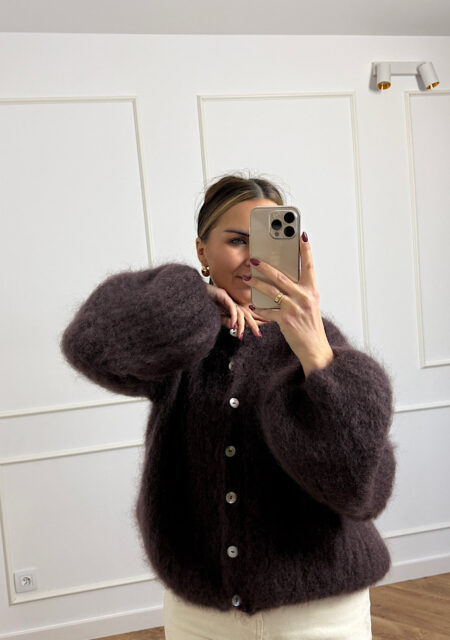 Sweter czekoladowy kid moher 81% rozpinany