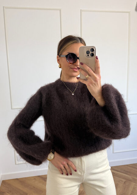 Sweter z kid moherem 81% czekolada