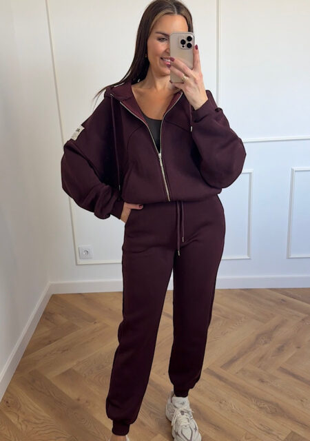 Komplet dresowy z bluzą odpinaną burgund