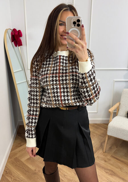 Sweter pepitka śmietana