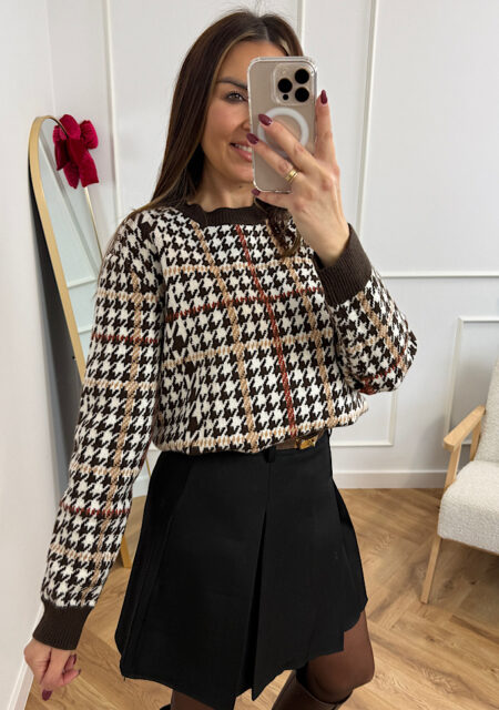 Sweter pepitka czekolada