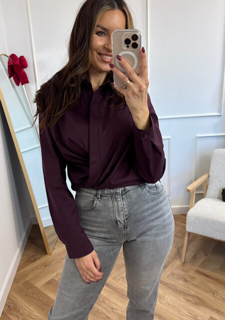 Koszula Uni oversize bawełniana burgund