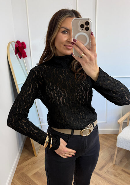 Bluzka półgolf koronkowa czarna