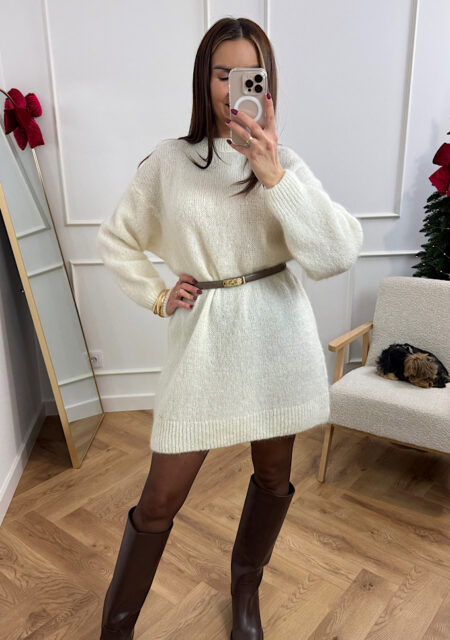 Sweter przedłużany moher śmietankowy