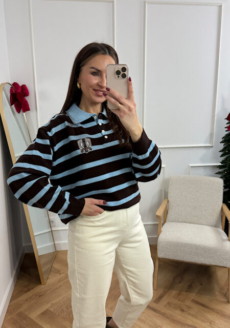 Sweterek polo niebiesko czekoladowy