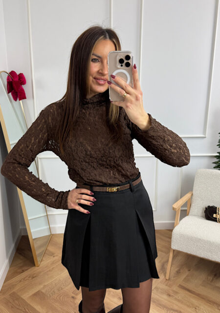 Bluzka koronkowa półgolf czekolada