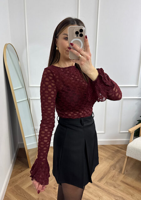 Bluzka koronkowa z rękawami bordo
