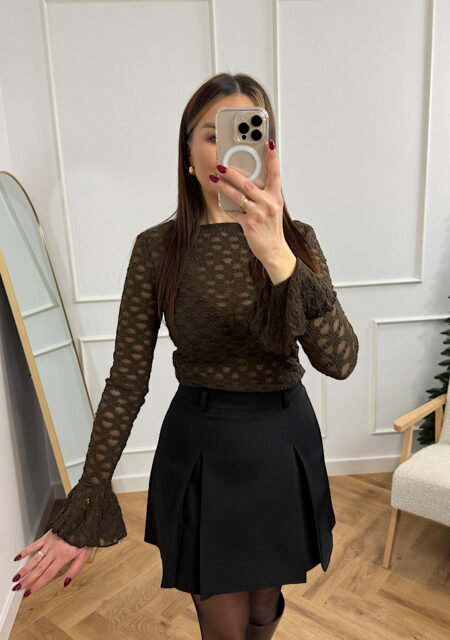 Bluzka koronka z rękawami czekolada