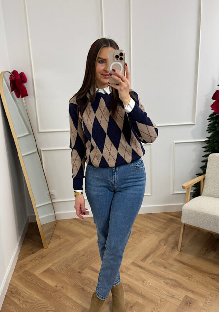 Sweter romby granatowy