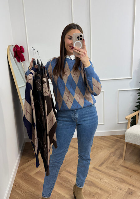 Sweter romby niebieski