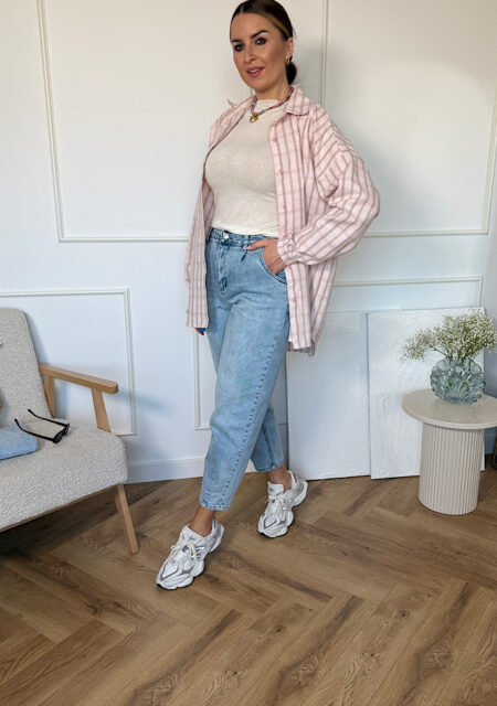 Koszula z bawełną oversize puder