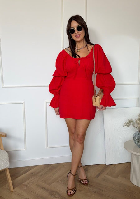 Sukienka Valentina mini czerwona z muślinu