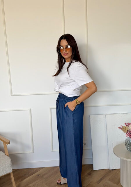 Spodnie szerokie tencel ciemny jeans