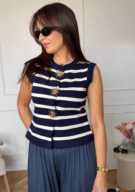 Granatowa bluzka kamizelka paski