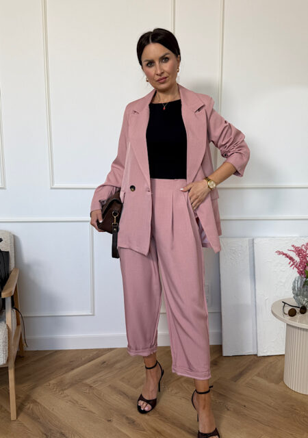Komplet marynarka + spodnie brudny róż