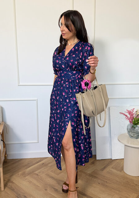 Sukienka midi Rozalia granatowa w kwiaty - UNI