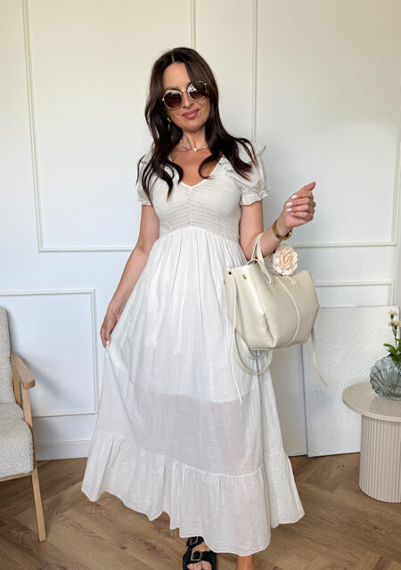 Sukienka mgiełka maxi jasny beż