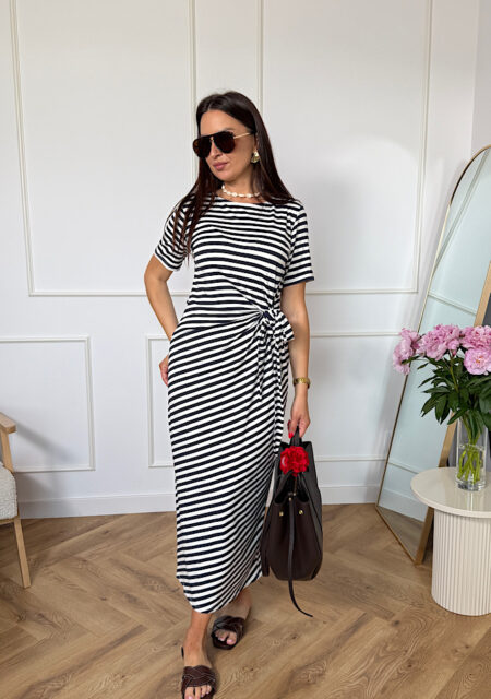 Sukienka Laura2 wiązana Basic w paski granatowe