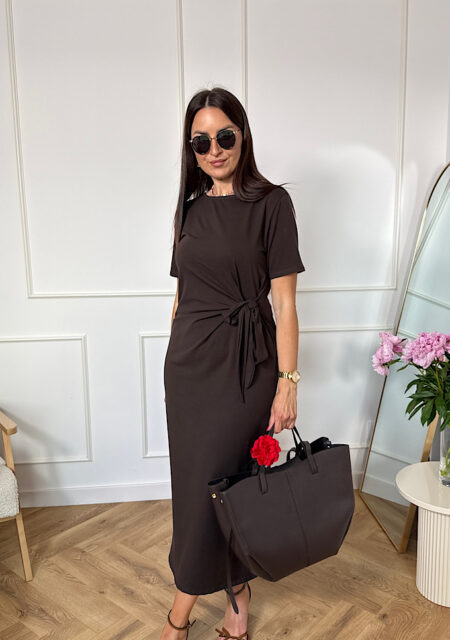 Sukienka Laura wiązana Basic bawełniana czekolada