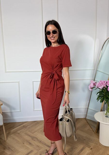 Sukienka Laura wiązana Basic bawełniana cegła