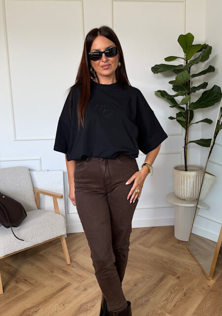 T-shirt oversize Bona z troczkami czarny