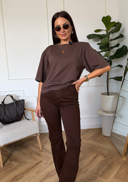 T-shirt oversize Sue z poduszkami czekolada