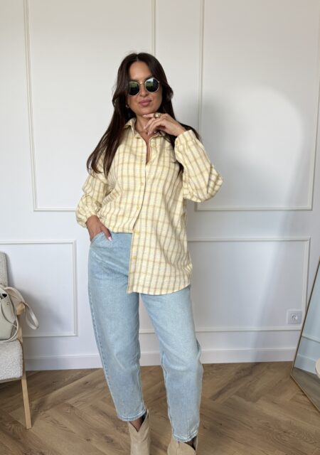 Koszula krata z bawełną oversize żółta