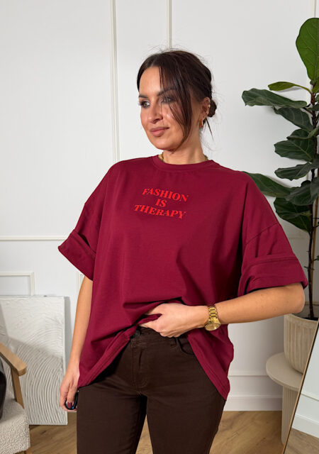T-shirt duży oversize Fashion bordo