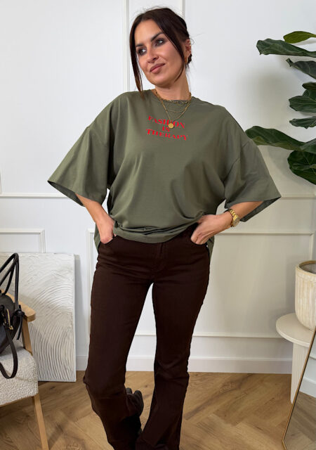 T-shirt duży oversize Fashion khaki